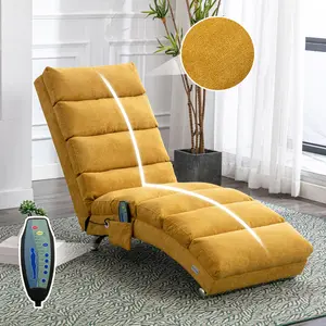 Luxury Upholstered Chaise Lounge Chair with Vibration Massage for Relaxation, Modern Fixed Back Fabric Leisure Recliner Sofa for Living Room Bedroom, Single Seater, Living Room Furniture for Apartment, Lounge, Family Room, Sofa Couch Seating