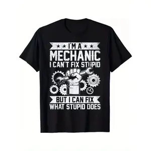 Mechanic Engineer Men Women Auto Mechanic Gift Unisex T Shirt Men's Soft Breathable Cotton Shirt - Black Crew Neck Casual Wear, Humor Clothing, Personality T-shirt, Comfortable Material, Short Sleeve Top, PLUS SIZE