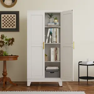 Metal Pantry Cabinet 61" with 2 Doors and Adjustable Shelves Kitchen Storage Cabinet with Gold Handles - Versatile Storage for Kitchen, Bathroom, Dining Room, Utility Room Furniture