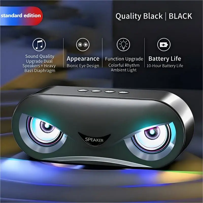 2026 New Futuristic Eye Bluetooth Speaker, RGB Dynamic Ambient Lights, Deep Bass Stereo Sound, Bluetooth 5.0 Wireless Speaker with USB/TF/AUX Connectivity, Portable Desktop Speaker for Gaming, Home & Party