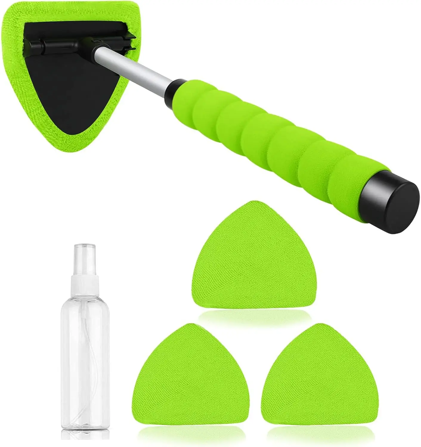 Windshield Cleaning Tool Microfiber Car Window Cleaner with 4 Reusable and Washable Microfiber Pads and Extendable Handle Car Windshield Cleaning