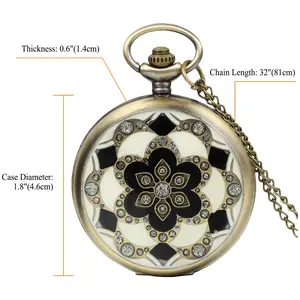 OIDEA Fashion Sakura Cherry Blossom Drip Art Numeric Dial Quartz Pocket Watch Chain Alloy Floral Pendant Watch