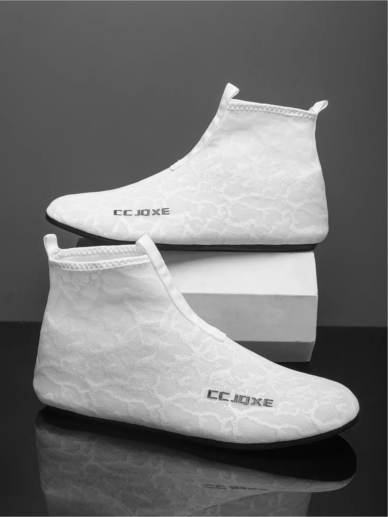 Men's Stretch Fabric High-Top Casual Shoes, Slip-On Soft-Sole Loafers, Breathable Versatile Flat Ankle Boots Footwear