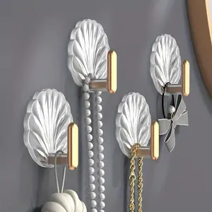 Shell Shaped Wall Mounted Hook, 4 Counts Self Adhesive Wall Hook, Waterproof Hook for Hanging Towels Keys Coats