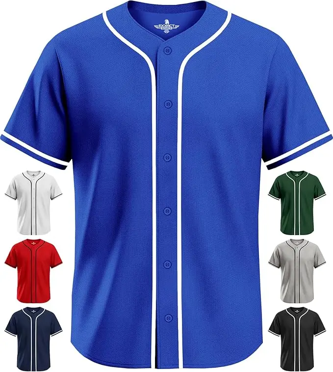 Exxact Sports Blank Baseball Jersey Men, Full Button Down Plain Baseball Jersey, Sports Uniforms Men Women Jersey (Royal Blue) Baseball Jersey for Fans