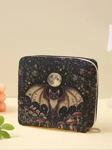 Portable Bat Pattern Sanitary Pad Storage Bag, Lightweight Women's Organizer, Travel Cosmetic Box, Makeup Pouch, Cute Style, All Seasons, Travel Accessory, Makeup Bags