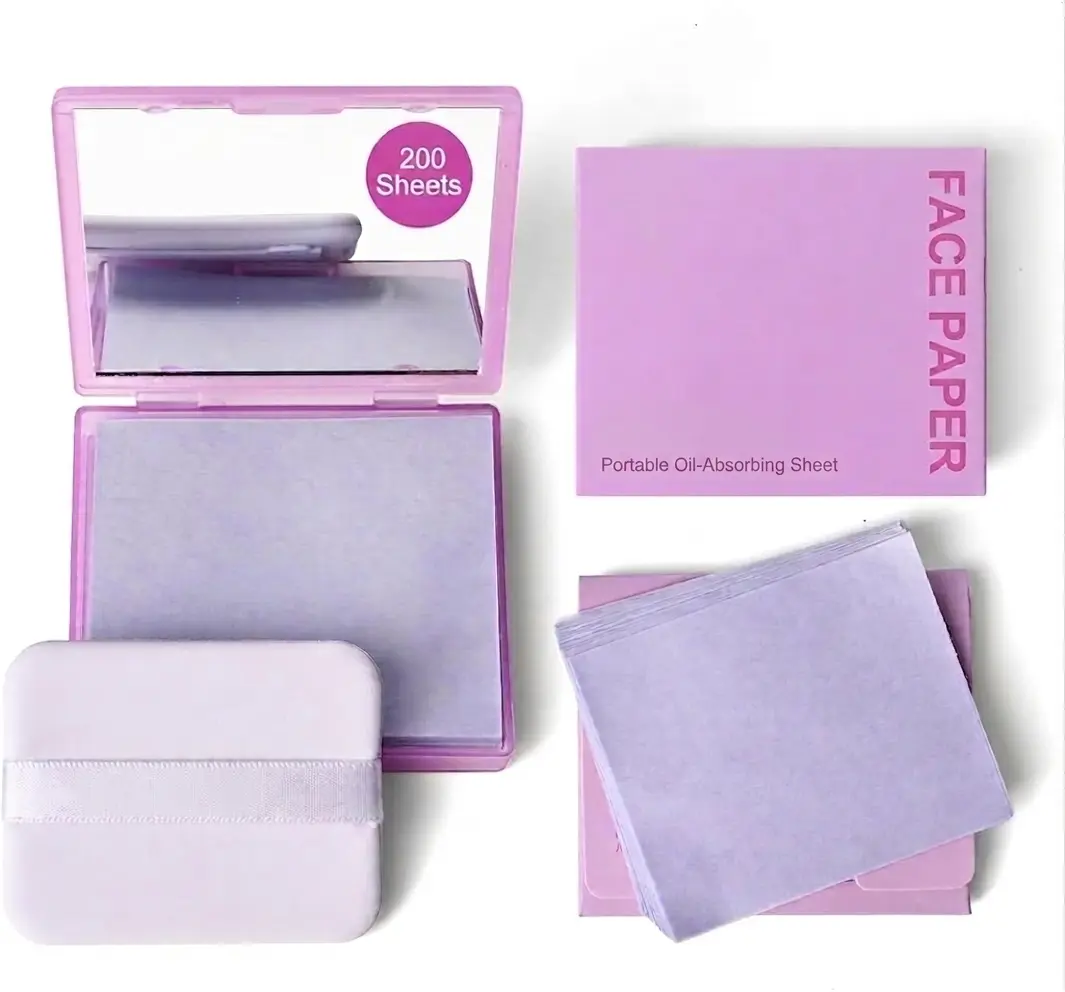 Face Oil Blotting Paper, Included Refills, Mirror and Puff, Oil Absorbing Sheets for Matte Makeup, Controls Shine, Absorb Excess Oil, Travel Size Gentle Face Makeup