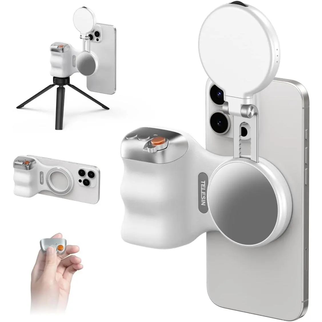 Magnetic Camera Grip Kit with Travel-Ready Design, MagSafe LED Ring Light, Wireless Shutter Button for Smartphones (iPhone & Android Compatible) – Ideal for Content Creators’ Filming Setup