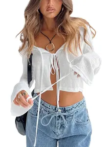 Tie-Up Long Sleeve Crop Top