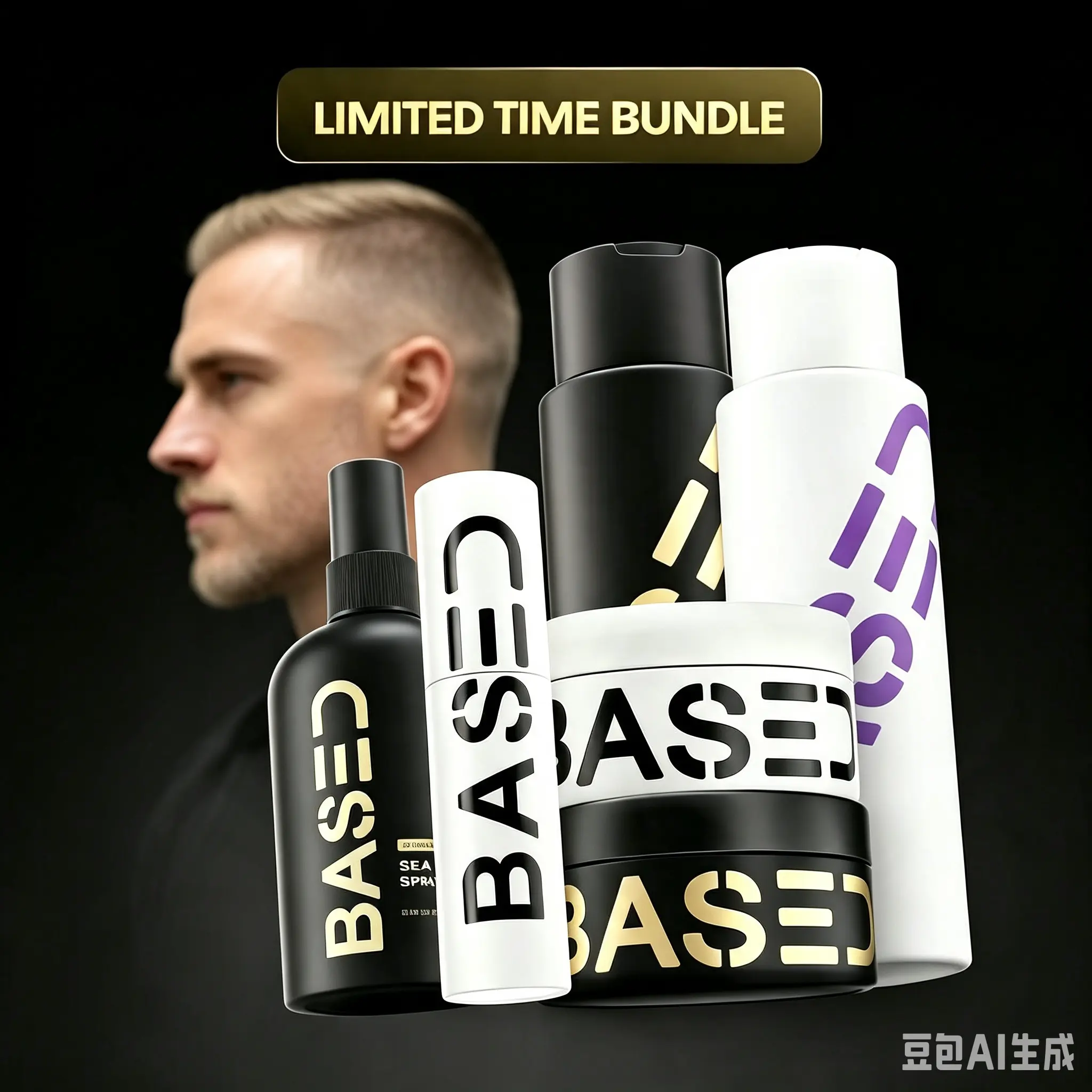BASED Deluxe Men Hair Kit for Straight & Wavy Hair Shampoo Conditioner Texture Powder Hair Clay Pomade Sea Salt Spray Science-Backed High Performance Grooming Set