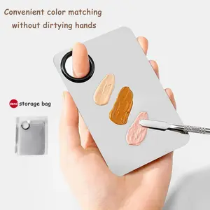 2-piece stainless steel makeup mixing palette with scraper, professional cosmetic tool for foundation blending, eyeshadow cream mixing plate