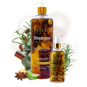 Herbalista Viral Herbal Shampoo Set 1000 ml 33 fl oz  + 250ml Hair Tonic - With Real Rosemary Cinnamon Anise Clove Aloe Ginger Eucalyptus Natural Handcrafted Hair Care FREE Refill Pouch Included