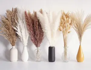 110 PCS Dried Pampas Grass Bouquet, Boho Table Decor, Bunny Tails Dried Flowers, Brown , White Pampas Grass for Wedding, Home, Rustic Party, Baby Shower Decorations