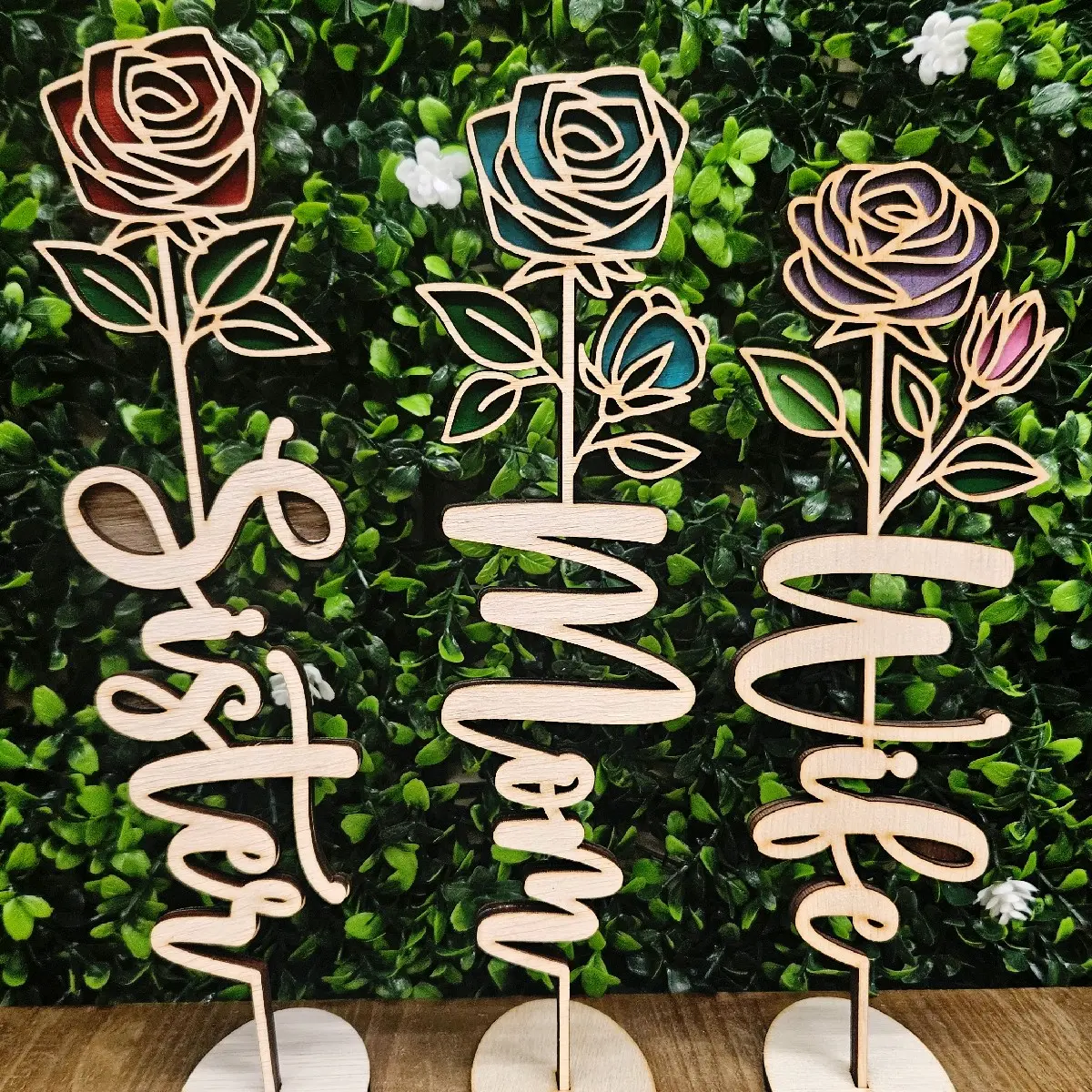 Handcrafted Laser Engraved Wooden Valentines Day Roses with Stand Flower Traditional Gift Ornaments Decor Decoration