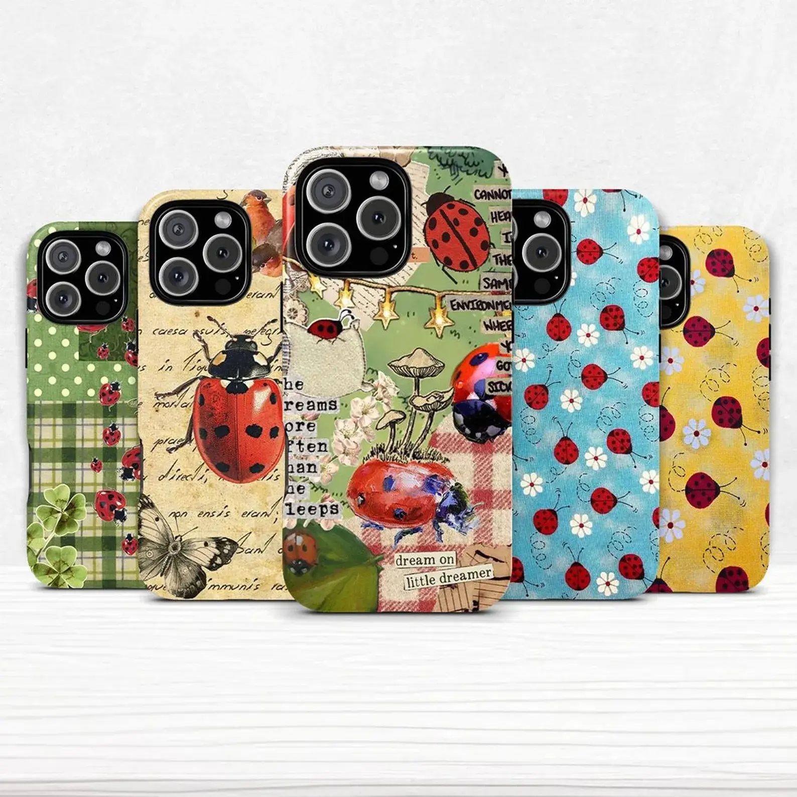 Ladybug Dual Shell Phone Case for iPhone 11 12 13 14 15 16 pro max plus & Samsung Galaxy S25 S24 S23 + Ultra Protective Cover