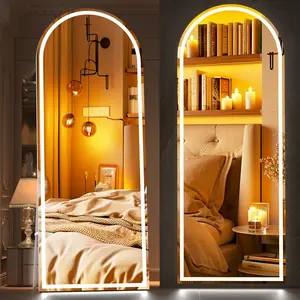 Hasipu Full Length Mirror with Lights, White Frame Arch Led Mirror Full Length and 3 Colors Temperatures & Brightness Adjustable,Light Up Mirror Full Body for Bedroom Cloakroom Living Room Decor Luxury