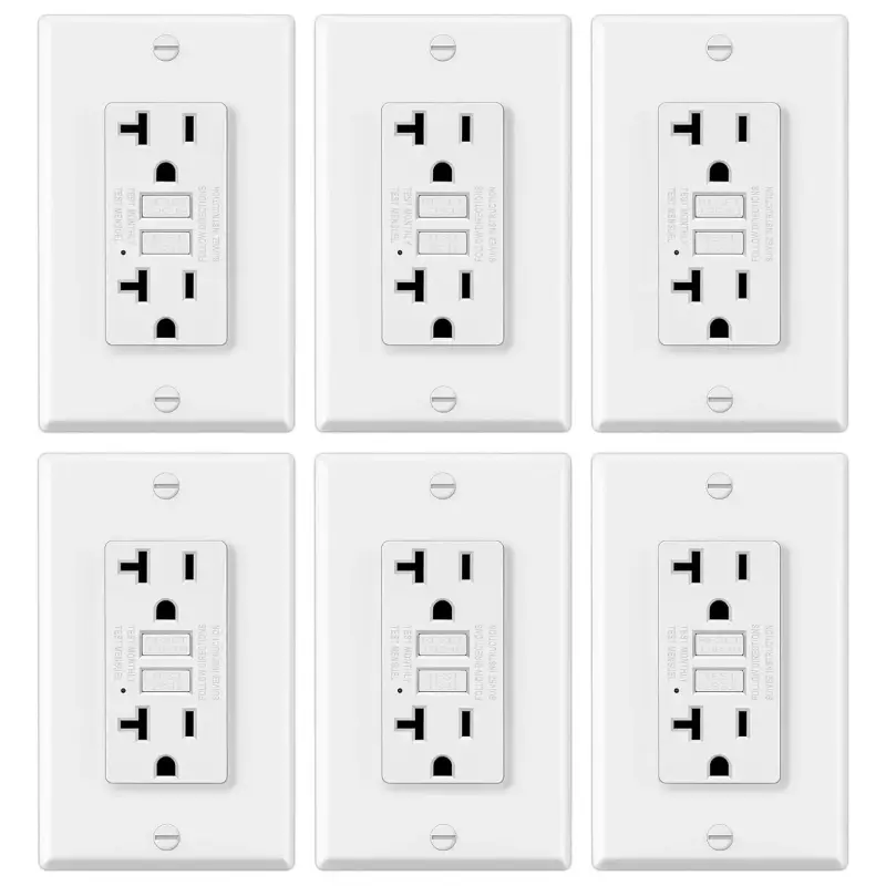 6 Pack GFCI Outlets 20 Amp, Non-Tamper Resistant, Decor GFI Receptacles with LED , Ground Fault Circuit Interrupter, Wallplate Included, ETL Listed, White