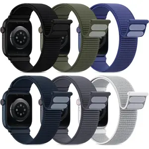 6 Pack Sport Nylon Loop Bands Compatible with Apple Watch Band 40mm 41mm 38mm 42mm 44mm 45mm 46mm 49mm for Women Men,Stretchy Vel-Cro Straps for iWatch Series 10 9 8 7 6 5 4 3 2 1 SE Ultra