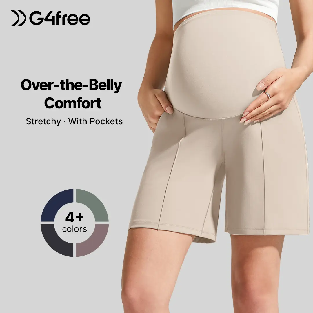 G4Free Evergoing Maternity Shorts with Pockets Over The Belly Stretchy Pregnancy Casual Workout Activewear