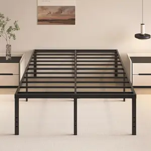 20 Inch California King Size Bed Frame, No Box Spring Needed, Heavy Duty Black Metal Platform Mattress Foundation with Steel Slats, Non-Slip Noise Free Easy Assembly, Large Storage