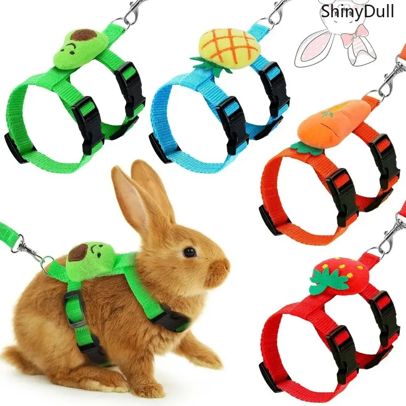 4-Pieces Adjustable Rabbit Harness and Leash Set - Fruit Decor Universal Vest for Small Pets, Kitten Outdoor Training, Jogging Activities, Cute Fruit Accents Delight, Animals, Outdoor Walks, Skin Friendly, 4‑Set Color Swap