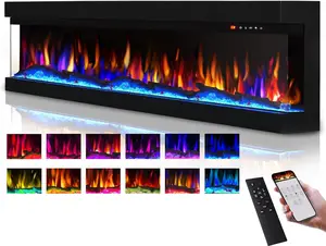3 Sided Glass Built-in 36" 42'' 50'' 60'' Electric Fireplace - MultiColor Flames, Heater, DIY Crystal & Log Set, Smart App & Remote Control Heating System