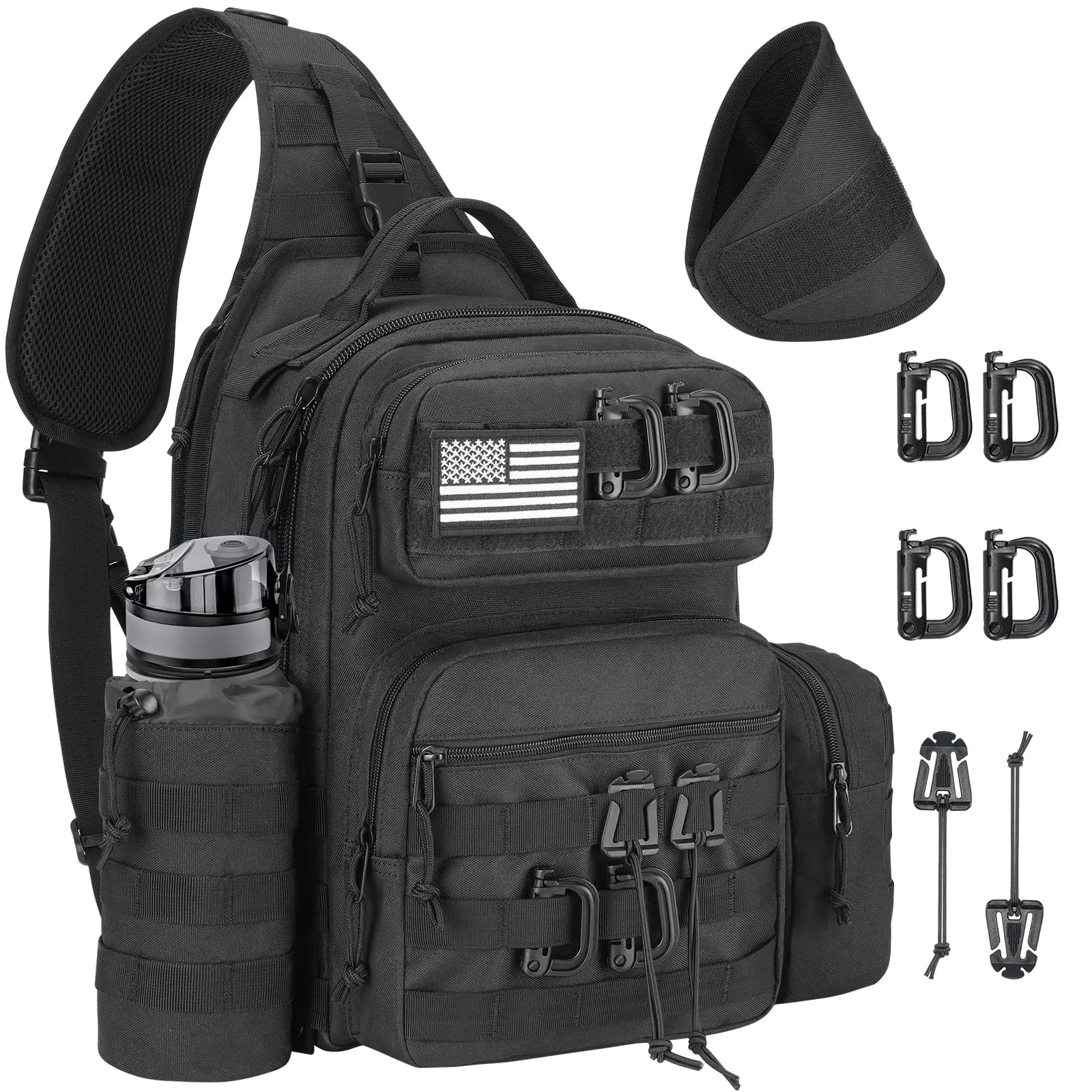 CVLIFE Tactical Sling Bag Backpack for Men Adjustable Shoulder Sling Bag Molle Detachable Tactical Bag with Bottle Holder Hidden Pocket Daily Day Pack Work Bag for EDC Hiking Multiple Colors
