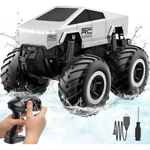 Tesla Toy Car 2-in-1 Land & Water RC Cars 1:16 Waterproof 4WD Off-Road Stunt Pickup Truck All-Terrain Ready with LED Lights Perfect Gifts for Kids & Adults Boys Brushless Rc Cars Rc Construction Vehicles