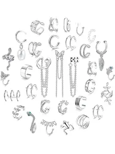 32Pcs Ear Cuff Earrings Set Clip On Wrap Earrings Non Piercing Cartilage Dangle Chain Earring Cuffs for Women Adjustable Snake Butterfly Ear Clip Fake Helix Wrap Ear Clip Earrings Earcuff