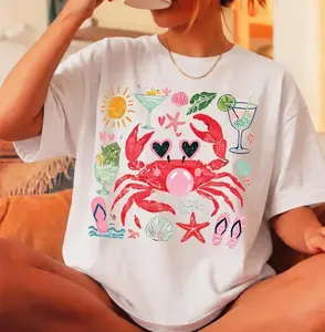 Comfort Colors Funny Crab Shirt Comfort Colors, Crab Blowing Bubble Graphic Tee, Beach Vibes Nautical T-Shirt, Summer Gift