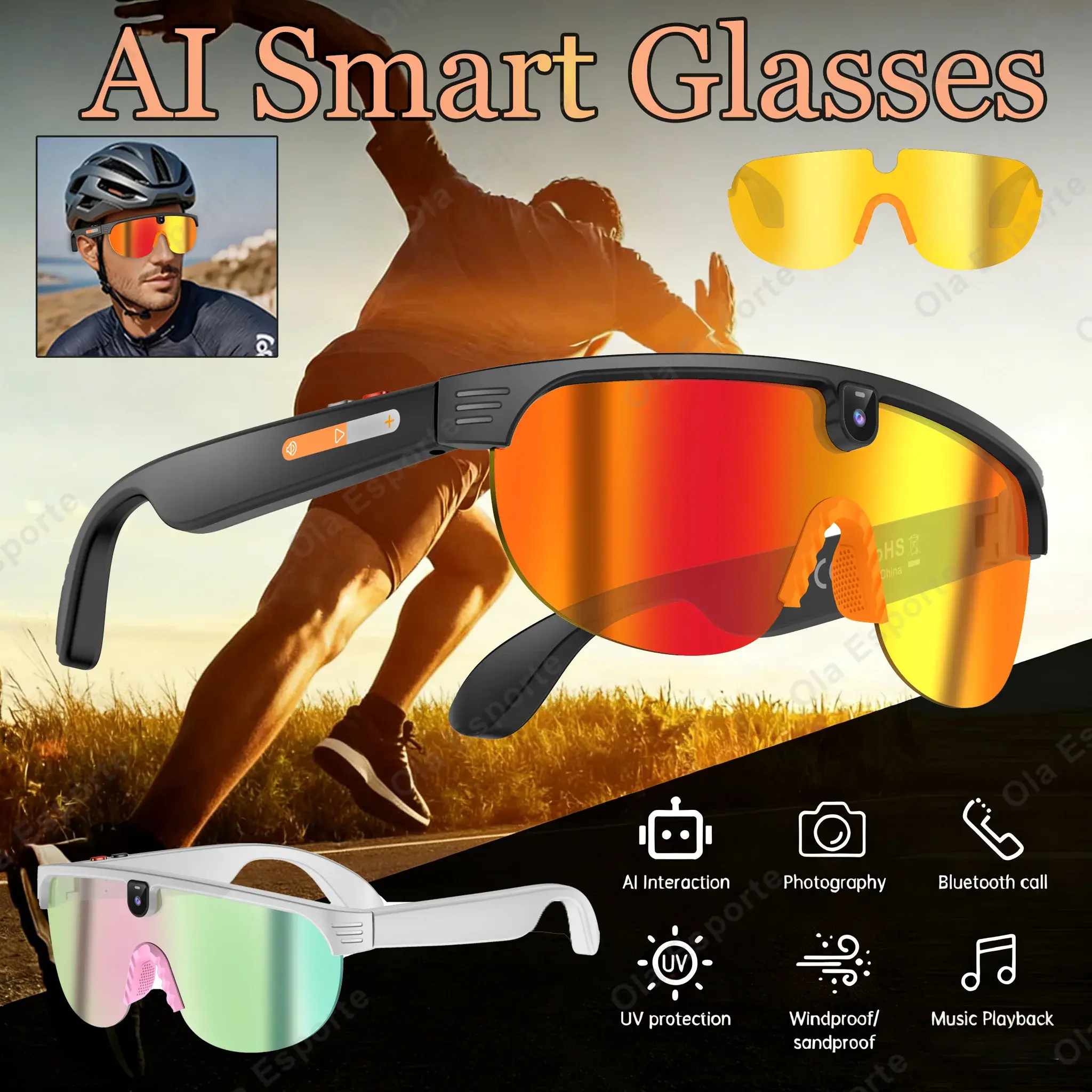 2026 AI Smart Glasses with Camera Dust UV Proof Cycling Sports Goggles- HD Video Recording Glasses with Audio, Music Playback, Wireless Call, Touch Control, Real-Time Translation, AI Object Recognition, for Men Women, Translation Glasses