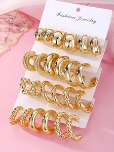 Various Designs Golden Hoop Earrings, Earring Stacking Set, Fashion Jewelry for Party, Daily Clothing Decor, All-match Jewelry for Birthday Gift, Fashionable Jewelry Accessories, Trendy Jewelry