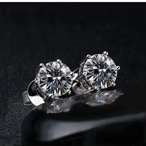 of six-pronged zircon earrings Classic carat gemstone luxury hip hop earrings Simple fashion popular jewelry