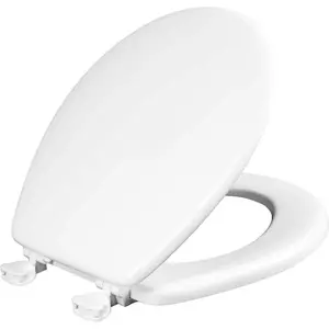 Round Enameled Wood Toilet Seat in White