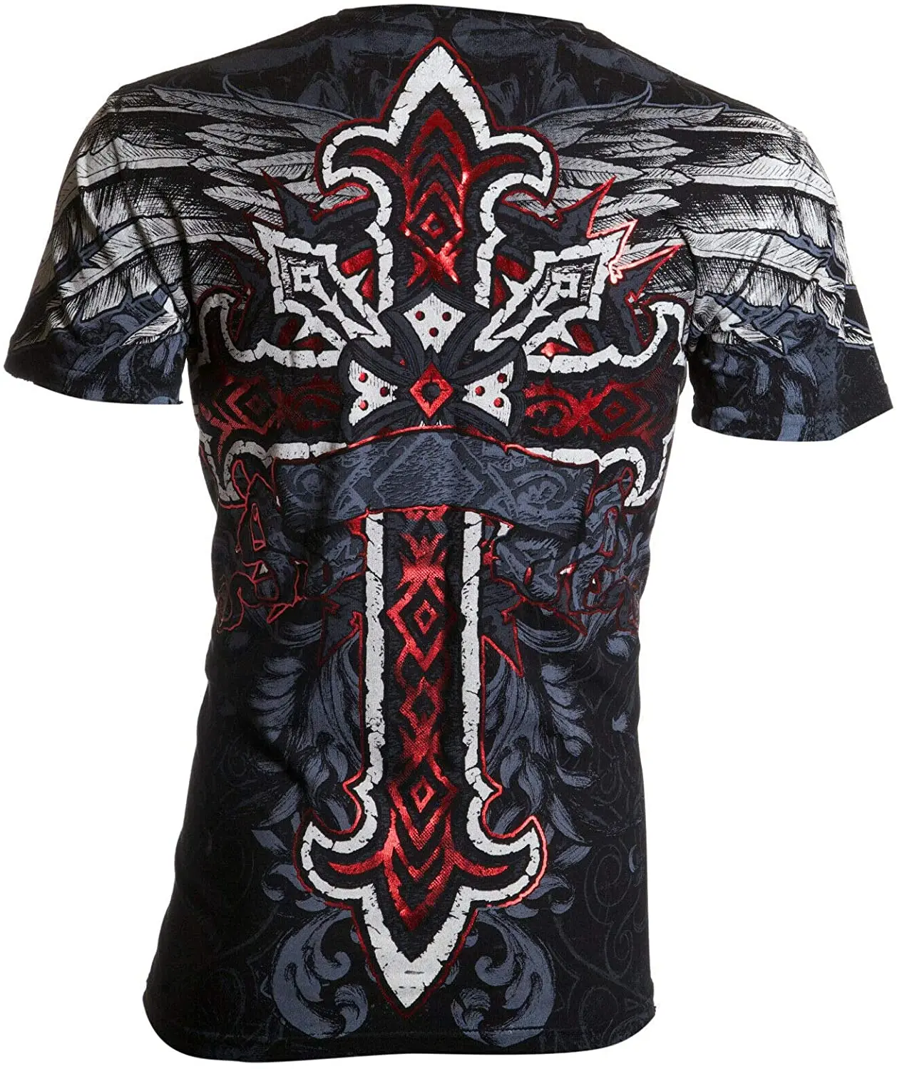ARCHAIC Men's Red Flag Streetwear Biker Tee - 100% Cotton Crewneck with Cross Wings Graphic, Made in USA, Tshirt