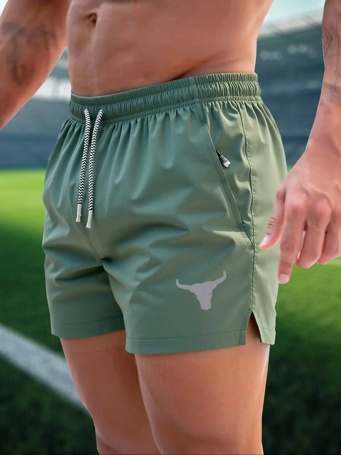 Men's athletic swim trunks featuring side zip pockets, suitable for beach, gym, and outdoor activities. Made from lightweight polyester material, they are ideal for swimming, running, and vacations. Non-stretch casual outdoor shorts.