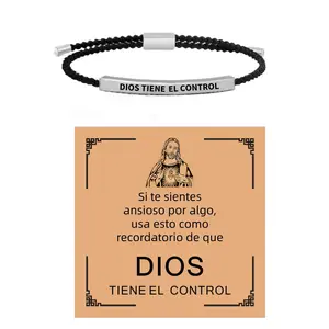 Christian Inspirational Stainless Steel Bracelet - "GOD IS IN CONTROL/DIOS TIENE EL CONTROL" Message, Adjustable Unisex, Elegant Everyday Wear, Blessed Charm, Motivational Card, Party Gift