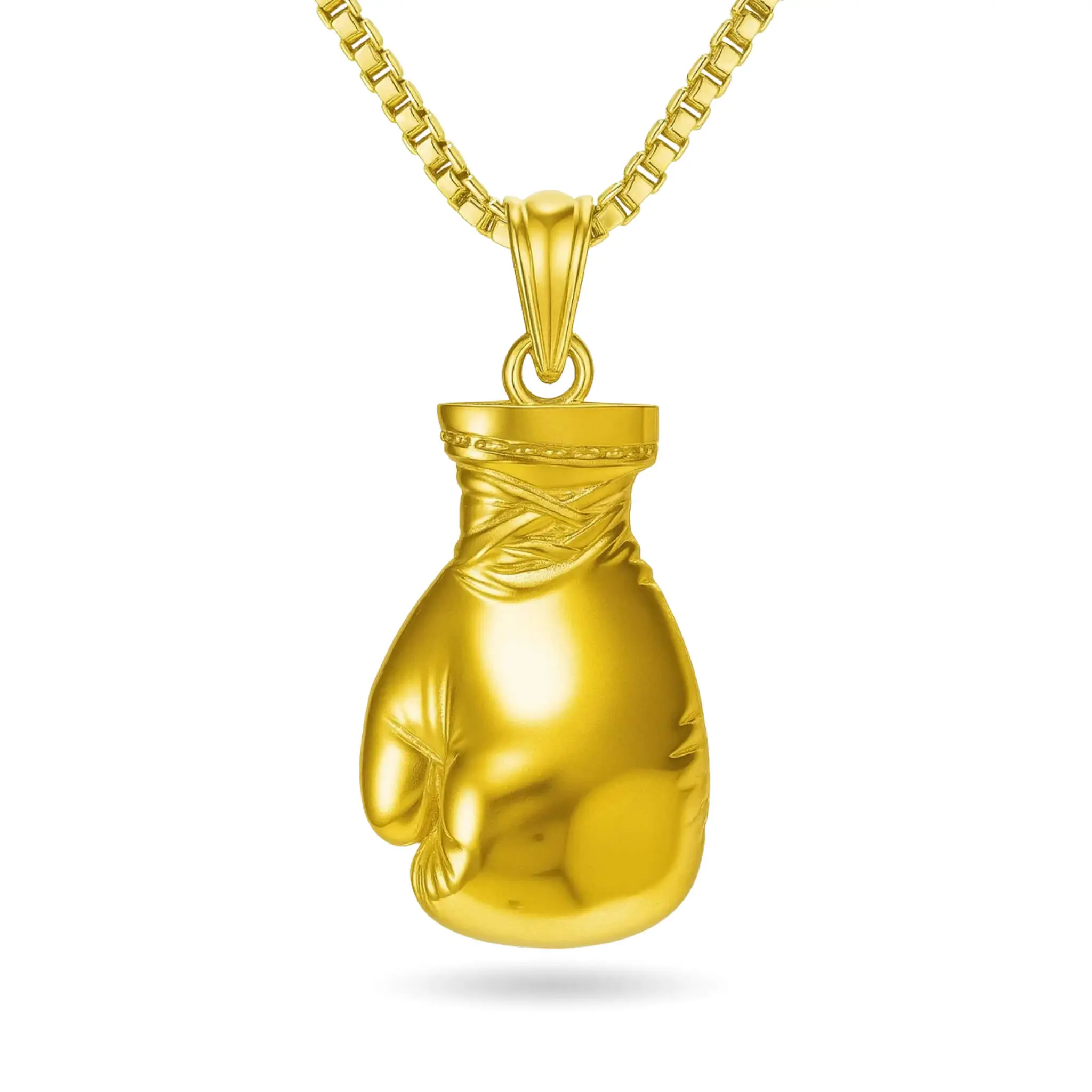 Sportzzheads Gold Plated Boxing Glove Pendant Necklace for Men, Premium Stainless Steel Sport Jewelry with 16-24 Inch Box Chain, Premium Materials, Long, Various Sizes, Casual Wear, Fan, Adults, Stainless Steel Jewelry, Daily, Multi-Size