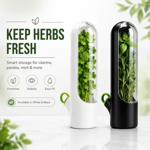 MIUVA Herb Saver for Refrigerator, Fresh Herb Keeper Container with Clear Protective Cover, Water Reservoir Pod for Cilantro, Parsley, Mint, Asparagus, Rosemary, Dill, White / Black