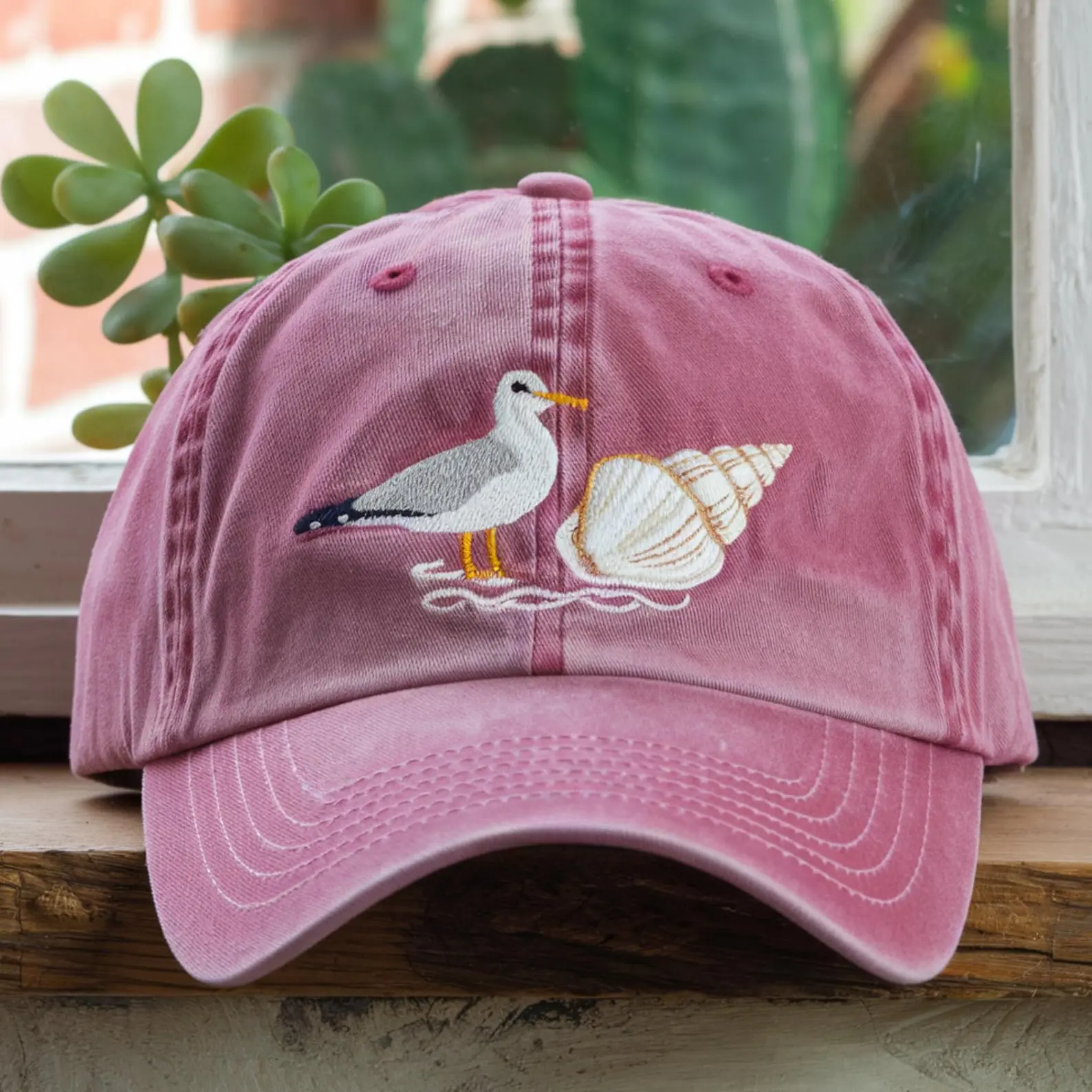 Embroidered Seagull Hat - Beach Chicken Hat - Seashell Hat - Summer Cap - Beach Hat for Vacation - Women's Summer Hat - Beachy Hat