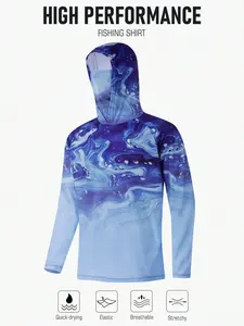 Men's Long Sleeve Fishing Shirt with Face Mask, Hooded Sun Protection Outdoor Fishing Clothing, Gradient Color
