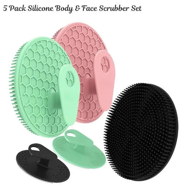 5 Pack Silicone Body & Face Scrubber Set - Exfoliating Bath Brush for Sensitive Skin, Hygienic Loofah Alternative for Women