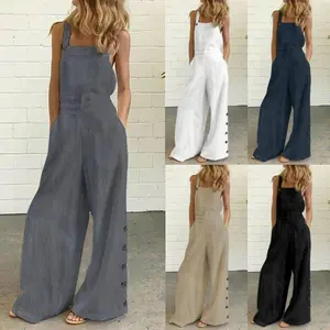 Baggy Hippie Overalls 2025 New Women's Sleeveless Side Pocket Casual Wide Leg Side Buckle Jumpsuit Chic Comfortable