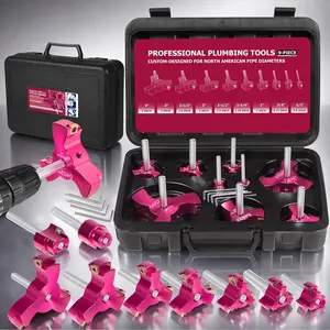 9 count PVC Pipe Reamer Kit with Tungsten Carbide Triple  (6x  Reaming) - Fits 1/2", 3/4", 1", 1-1/4", 1-1/2", 2", 2-1/2", 3", 4" Pipes -For 1/2" Drill -With Box - Professional Plumbing Tool