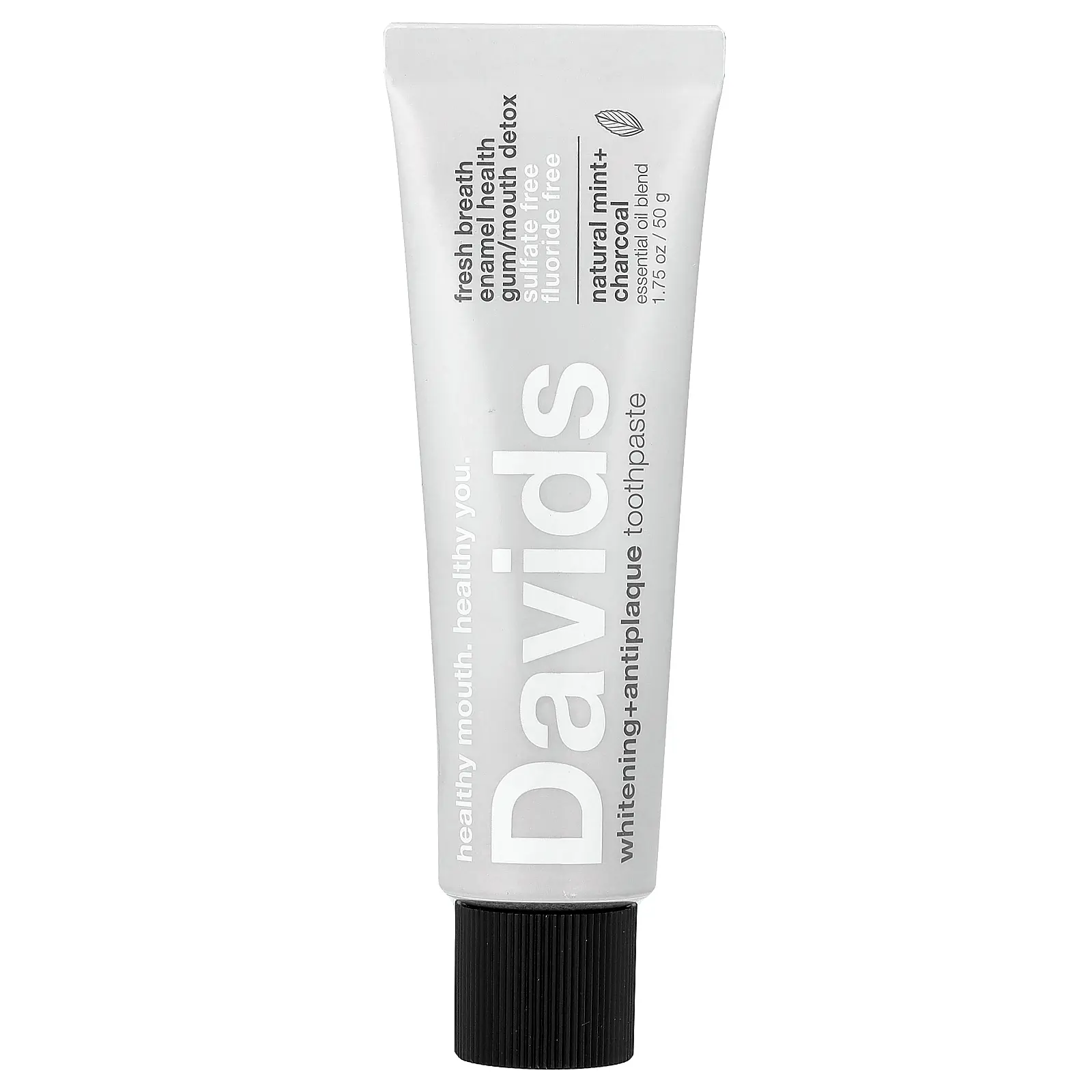 Davids Whitening + Antiplaque Toothpaste, Natural Mint + Charcoal, 1.75 oz (50 g)