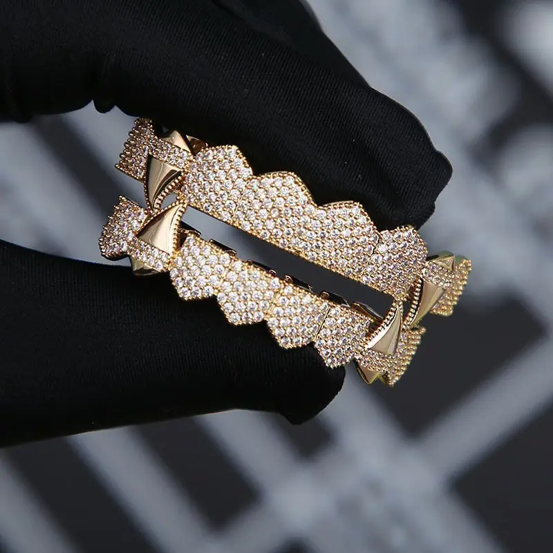 Iced Out Teeth Accessory, 2-Piece Top and Bottom Set, Hip Hop Style Casual Unisex Party Jewelry, Dental Accessory, Grillz Teeth, Geometric Pattern, Two Piece Set