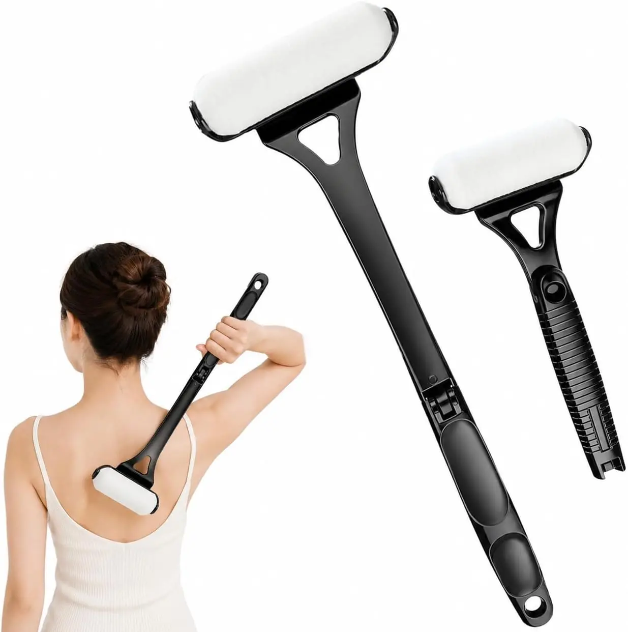 Foldable Back Lotion Applicator with Roller – Easy Self-Application Tool for Sunscreen, Sunblock, Tanning Oils, Moisturizers and Creams, Ideal for Seniors and Those with Limited Mobility, Helps Reach Every Part of Your Back Without Assistance