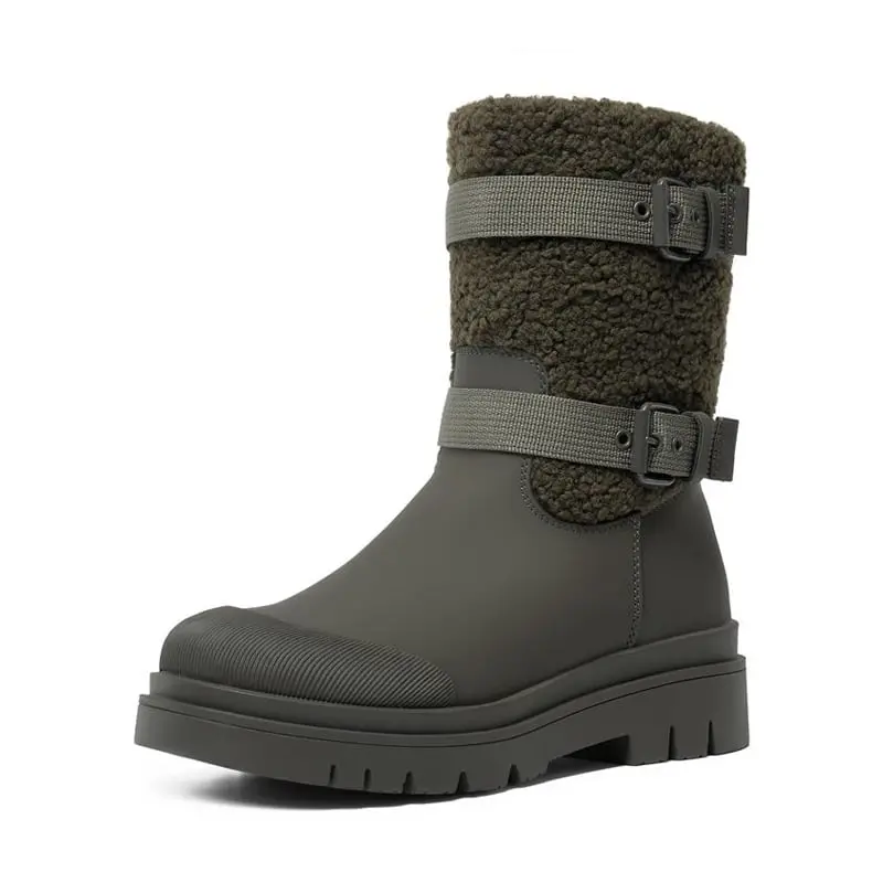 Dream Pairs Women's Chunky Snow Boots, Waterproof Mid-Calf Winter Shoe, Outdoor Footwear with Faux Sherpa Lining, Flat Heel, Design, Chunky Boot, Pu Upper, Round Toe, Outdoor Wear, Sherpa Liner