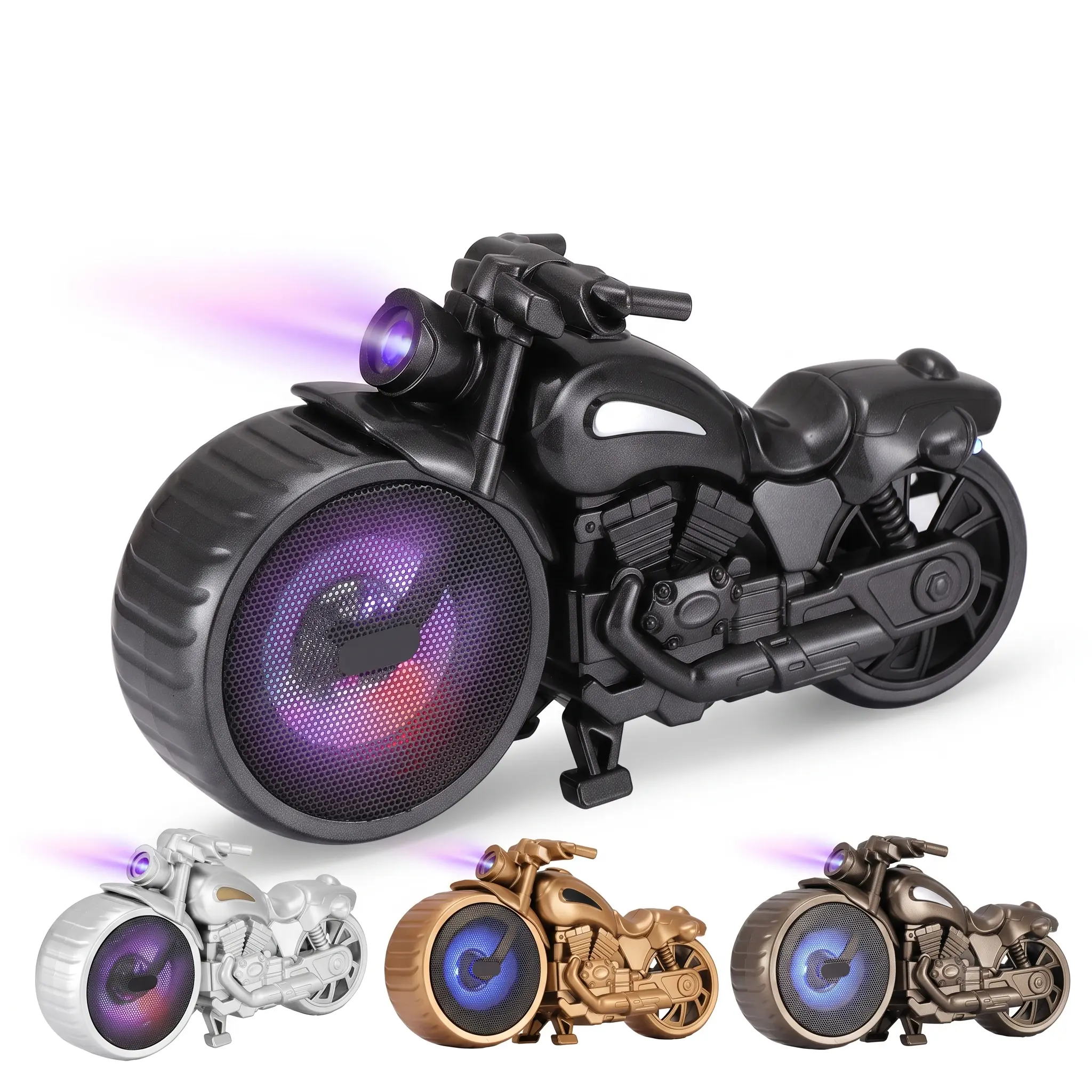 Portable Mini Motorcycle-Style RGB Light Bluetooth Speaker, Rechargeable Li-Ion, TWS Wireless Audio, FM Radio, USB, MP3, Durable Compact Music Setup Speaker