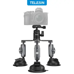 TELESIN Triple Suction Cup Car Mount Kit with Magic Arm – 360° Swivel Adjustable Windshield Suction Mount for GoPro, DJI Osmo Action, Insta360, Akaso – Compatible with SLR, Sport Cameras, Smartphones, MILC – Perfect for Car, Travel, Outdoor